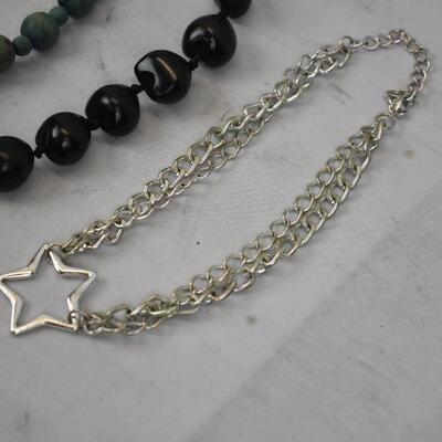 4pc Costume Necklaces: Star on Chain, Blue Stones, Black Stones, Colourful