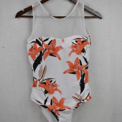 5pc Women's: 2 Graphic Tees, 1 Button Up, 1 Shoulderless, 1 Bathing Suit