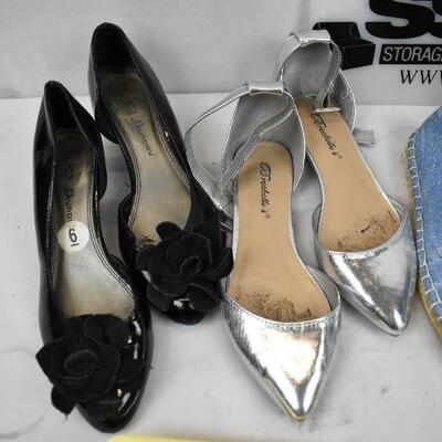 7 pairs Shoes: 5 size 6, 1 size 4 + 1 Plastic Shoe Horn