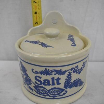 Ceramic Blue & White Salt Box with Lid - Vintage