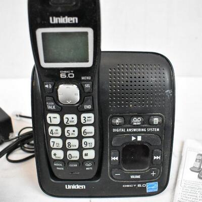 6 pc Cordless Phone Set, Uniden: 3 handsets, 2 chargers, 1 base Answering System