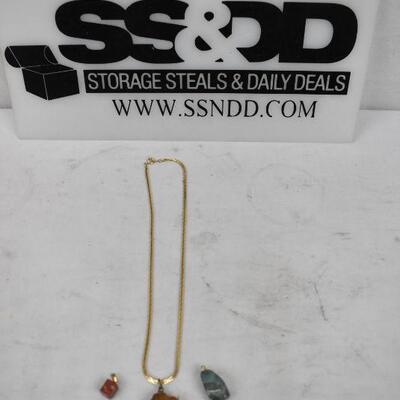 Costume Jewelry Gold Tone Necklace with 3 Rock Pendants