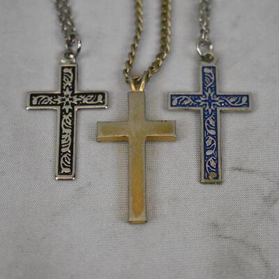 3 pc Costume Jewelry, Necklaces with Cross Pendants