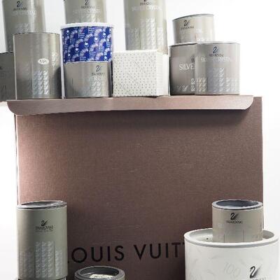 113 Empty Swarovski Crystal boxes, Empty Large Louis Vuitton box