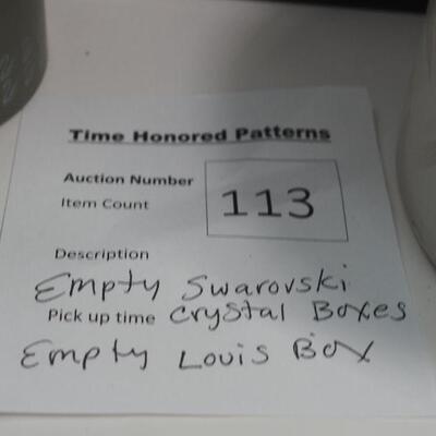 113 Empty Swarovski Crystal boxes, Empty Large Louis Vuitton box
