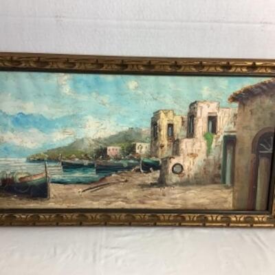2059 Framed Signed European Waterscape Oil Painting on Canvas