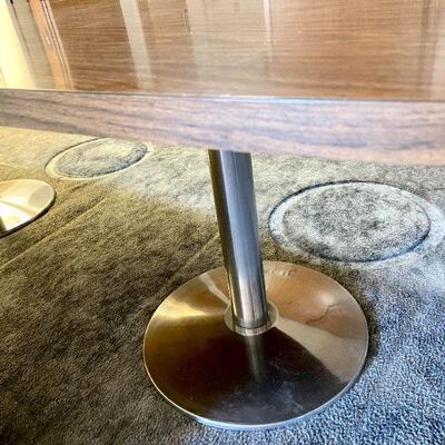 Lot 109  SECOND CHANCE! MCM CUSTOM MADE SINGLE SLAB PARTICLE BOARD 8" DINING TABLE w/PAUL DODDS STEEL PEDESTALS