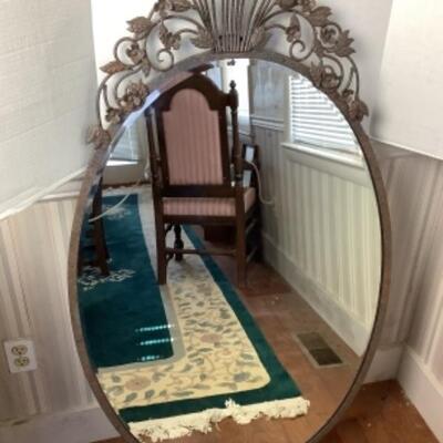 2062 Large Oval Beveled Mirror with Floral Crest