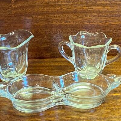 Three piece Sugar and Creamer With Scalloped Edge on Tray 