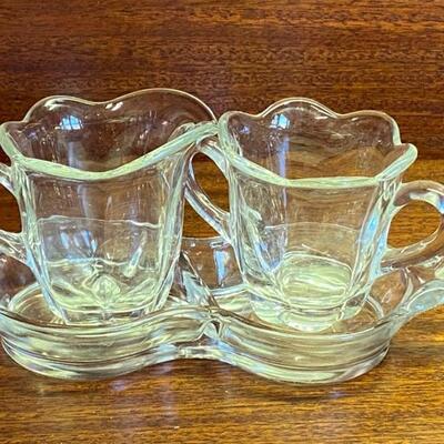 Three piece Sugar and Creamer With Scalloped Edge on Tray 