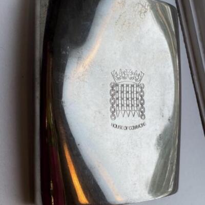 Unique Sheffield Rose Pewter Flask with The House of Commons Shield
