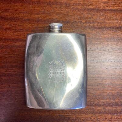 Unique Sheffield Rose Pewter Flask with The House of Commons Shield