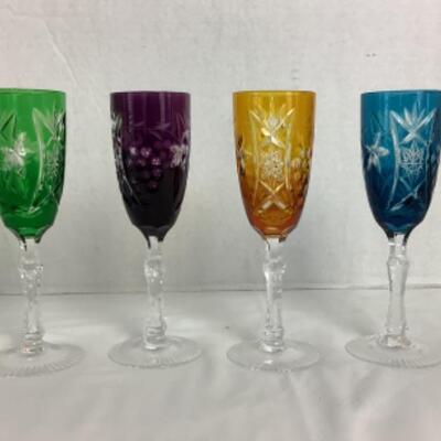 2071 Four Vintage Colored Cut Crystal Champagne Glasses