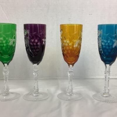 2071 Four Vintage Colored Cut Crystal Champagne Glasses