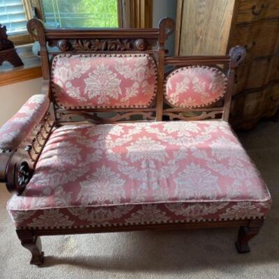 Single Arm Victorian Ornate Dark Wood Settee Seat Gossip Bench YD#24-10015