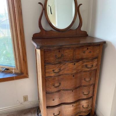 Antique Medium Finish High Boy Mirrored Dresser YD#24-10016
