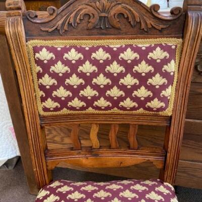 Vintage Pair of Matching Dark Red & Gold Cushioned Wood Parlor Chairs YD#24-10018