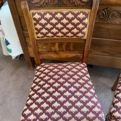 Vintage Pair of Matching Dark Red & Gold Cushioned Wood Parlor Chairs YD#24-10018