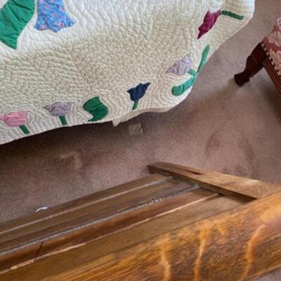 Antique High Back Quarter Sawn Oak Bed Frame with Foot Board & Mattress
