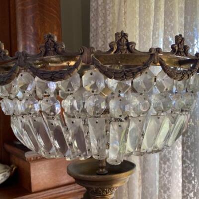 Antique Brass & Crystal Figural Table Lamp Collection Francaise