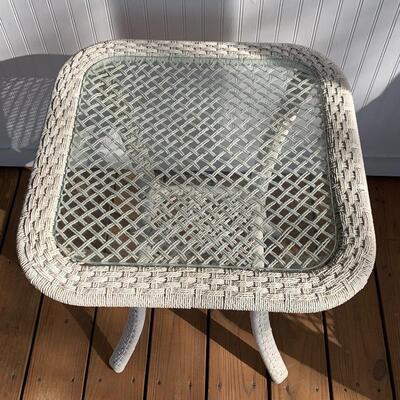 Lot 22 - Pair of White Faux Wicker Chairs and Matching Side Table
