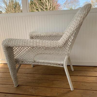 Lot 26 - White Faux Wicker Side Table with Matching Chair Set