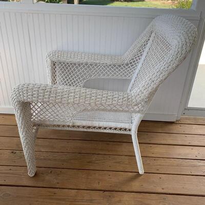 Lot 26 - White Faux Wicker Side Table with Matching Chair Set