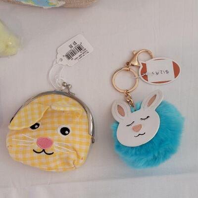 Lot 26: New Easter Purse Basket with Bunny Coin Purse, Keychain, Rings & Earrings Set & Bath Fizzie