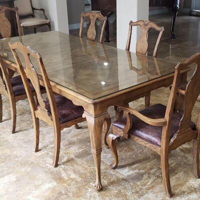 Drexal Dining Table with Glass Top and 6 Chairs, 43W, 88L
