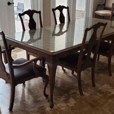Drexal Dining Table with Glass Top and 6 Chairs, 43W, 88L