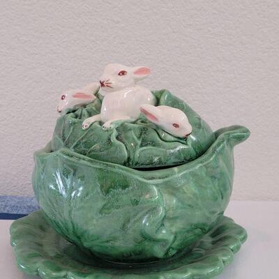 Lot 30: Vintage Ceramic Cabbage Soup Tureen with Lid and Plate 