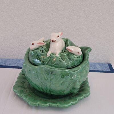 Lot 30: Vintage Ceramic Cabbage Soup Tureen with Lid and Plate 