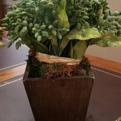 2 Small Artificial Plants in Wood Vases