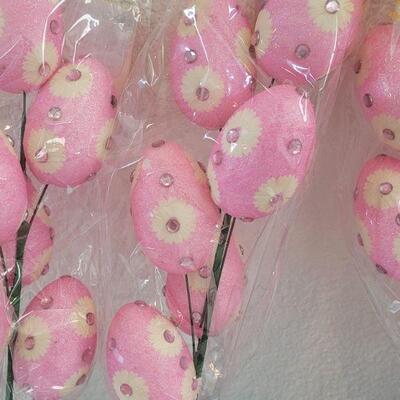 Lot 32: (3) New Easter Egg Decorations & a Plush Bunny 