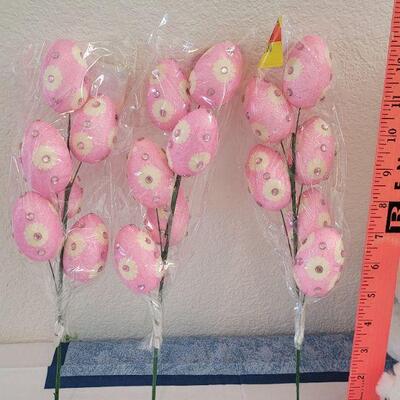 Lot 32: (3) New Easter Egg Decorations & a Plush Bunny 
