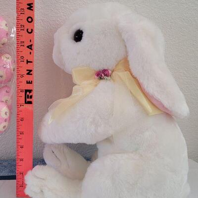 Lot 32: (3) New Easter Egg Decorations & a Plush Bunny 