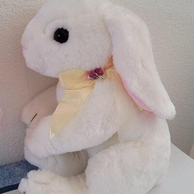 Lot 32: (3) New Easter Egg Decorations & a Plush Bunny 