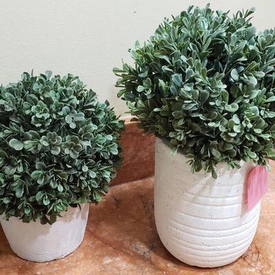 2 Small Artificial Plants with Concrete Bases