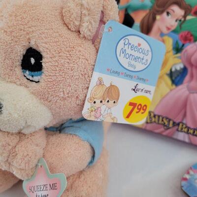 Lot 49: New Barbie Kite, Disney Princess Book with Activities, Precious Moments Prayer Bear and Disney Jump Rope 
