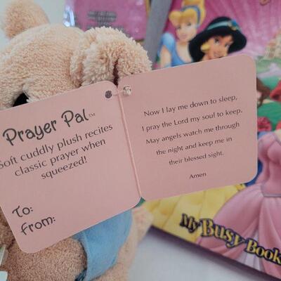 Lot 49: New Barbie Kite, Disney Princess Book with Activities, Precious Moments Prayer Bear and Disney Jump Rope 