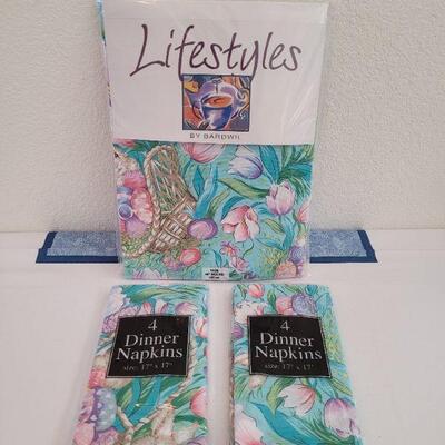 Lot 50: New Bardwil Easter Tablecloth & (2) New Dinner Napkin Sets