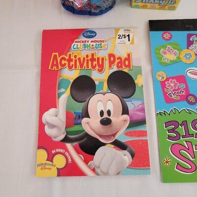 Lot 53: New Easter Basket with Plush Bunny, Mickey Activity Pad, Stickers, Slinky and Bath Toys