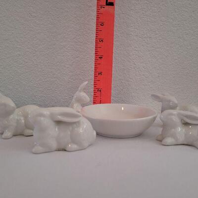 Lot 54: New Little White Rabbits and Rabbit looking in Shallow Bowl