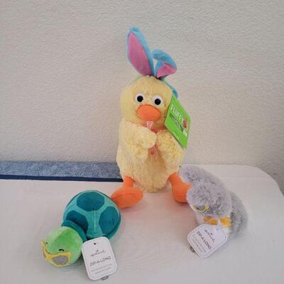 Lot 59: New (2) Hallmark Zip-a-long Plushies and Animated Duck