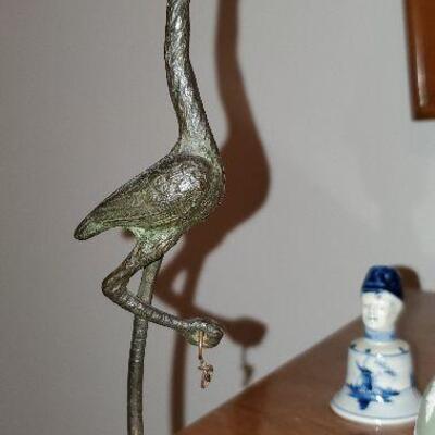 Vintage Metal Bell Bird Crane  8inches tall