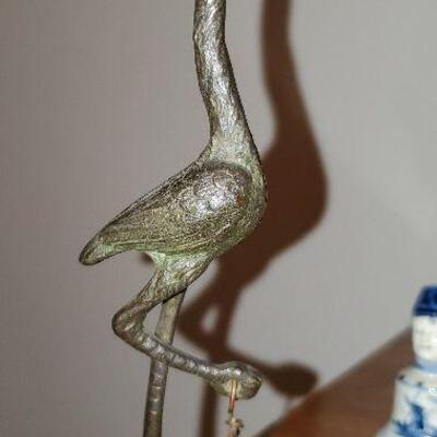 Vintage Metal Bell Bird Crane  8inches tall