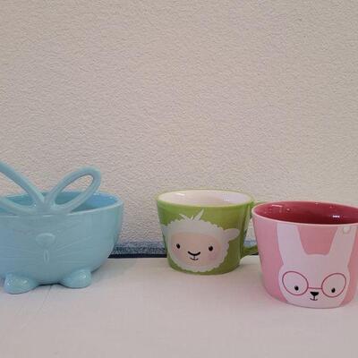 Lot 65: New Bunny Serving Bowl and (2) New Coffee Mugs