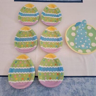 Lot 70: New (6) Easter Egg Plates and (1) Round Bunny Plate 