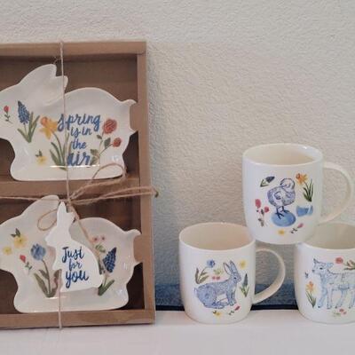 Lot 84: New Spring Bunny Plates and (3) Coffee Mugs