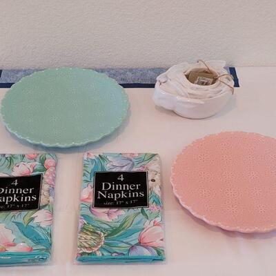 Lot 91: New Easter Napkins, (2) Plates and Bunny Measuring Cups 